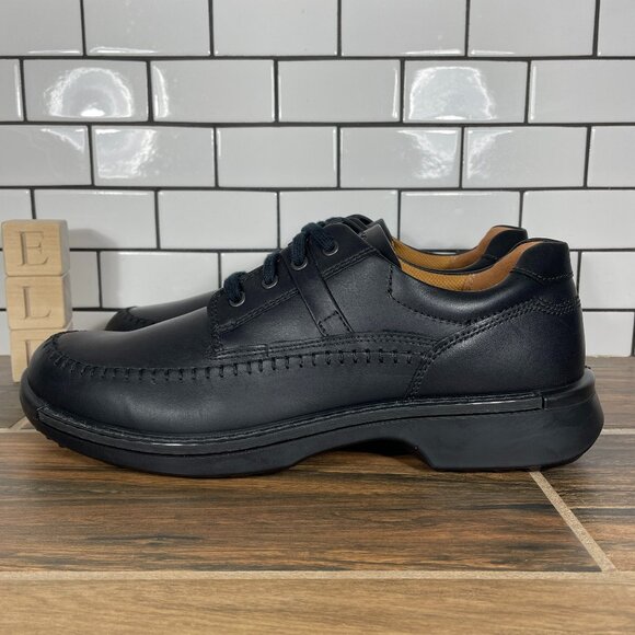 Ecco Fusion Mens Size 13 Shoes Black Leather Moc Toe Classic Derby